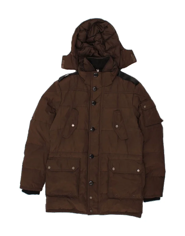 CONBIPEL Mens Hooded Padded Coat UK 40 Large Brown Polyester