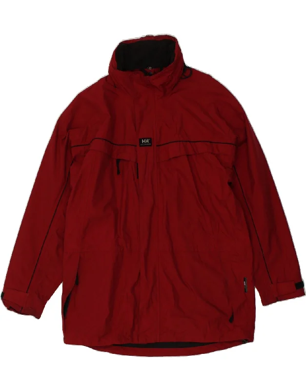 HELLY HANSEN Mens Hooded Rain Jacket UK 42 XL Maroon Polyamide