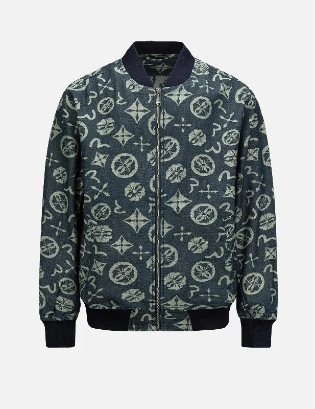 Allover Brand Elements Jacquard Denim Bomber Jacket