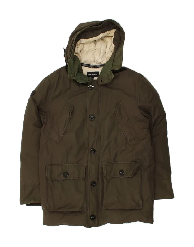 MUSEUM Mens Hooded Padded Jacket UK 42 XL Khaki Cotton