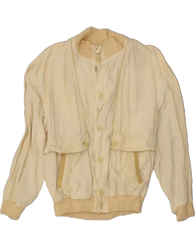 VINTAGE Mens Bomber Jacket IT 54 2XL Beige Cotton