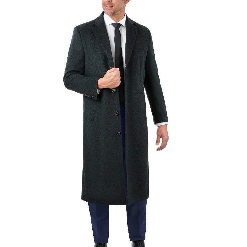 Mens Regular Fit Solid Hunter Green Full Length Wool Cashmere Overcoat Top Coat