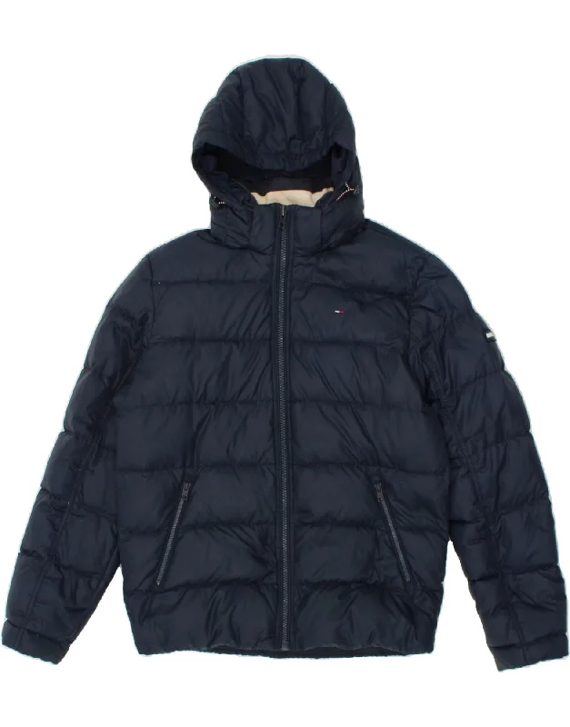 TOMMY HILFIGER Mens Hooded Padded Jacket UK 40 Large Navy Blue Polyester