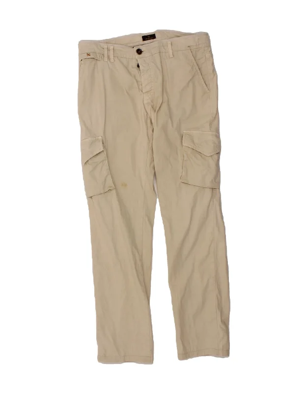 VINTAGE Mens Straight Cargo Trousers W36 L32 Beige Cotton