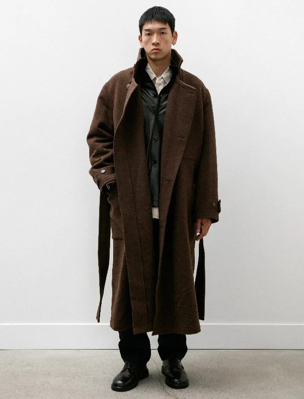 Wrap Coat with Contrast Stitch Brown