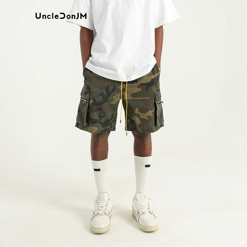 Camouflage Shorts Men's Casual Pocket Cargo Pants with Drawstring