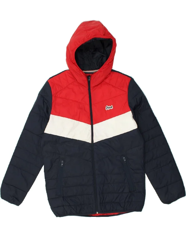 JACK & JONES Mens Hooded Padded Jacket UK 38 Medium Navy Blue Colourblock