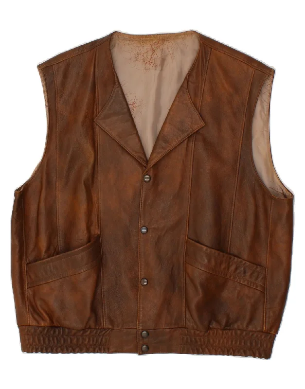 VINTAGE Mens Leather Gilet UK 40 Large Brown