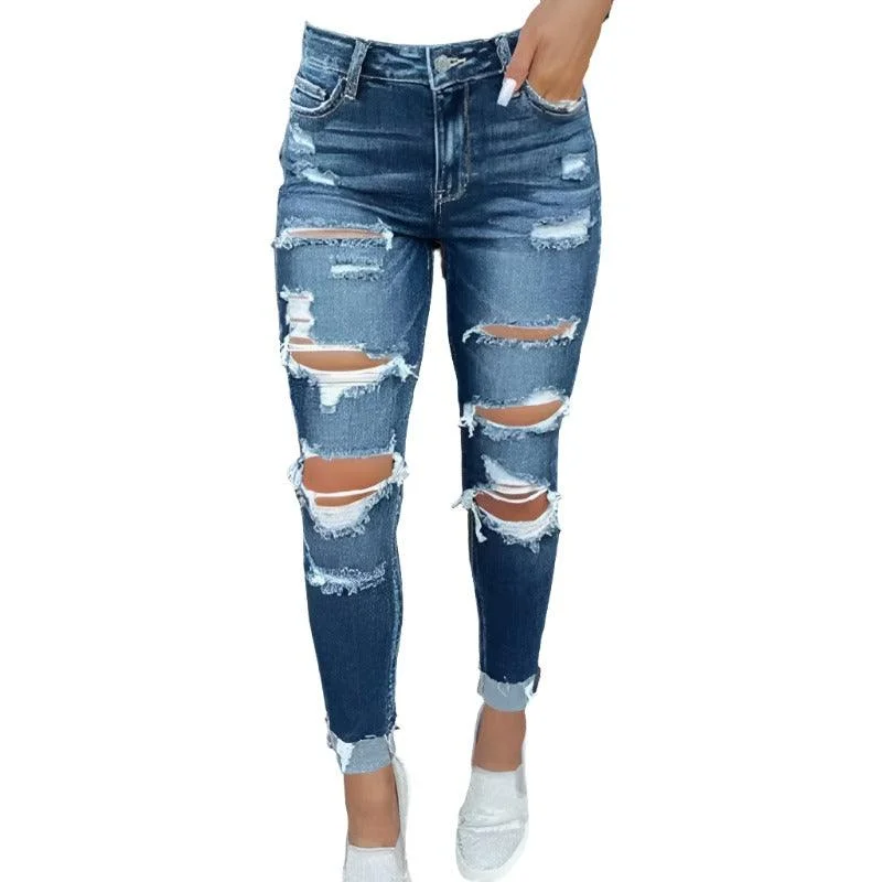 Broken Holes Skinny Skinny Hip Raise Fashion Jeans