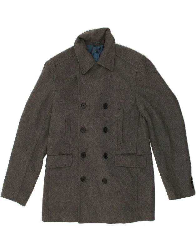 TED BAKER Mens Pea Coat Size 4 Large Grey Wool