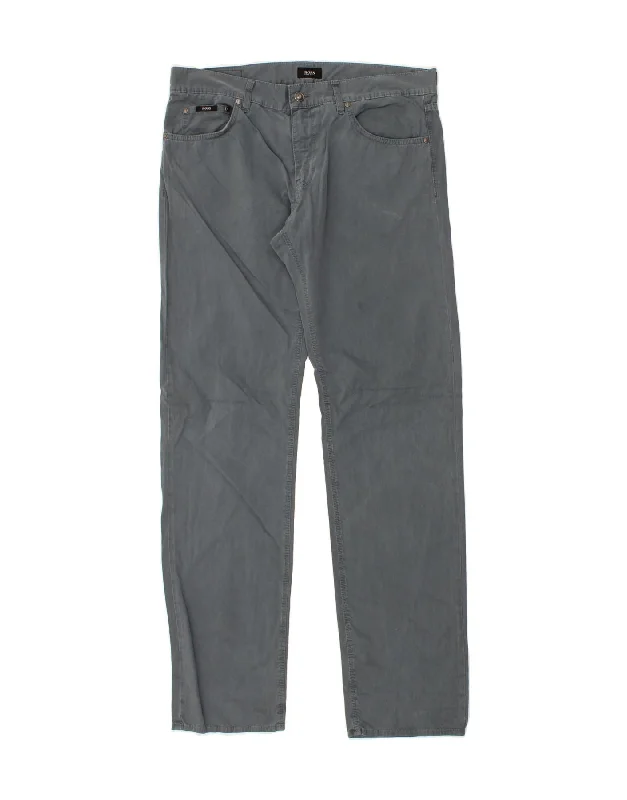 HUGO BOSS Mens Straight Casual Trousers W35 L34 Grey