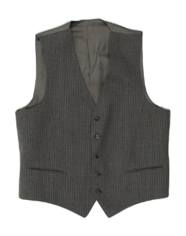 VINTAGE Mens Waistcoat Medium Grey Striped