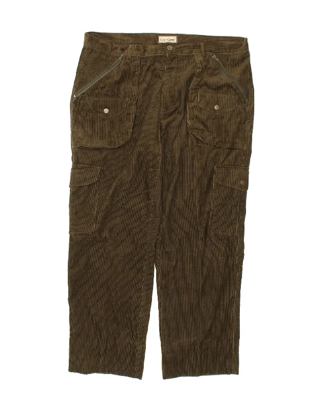 EMME Mens Straight Cargo Corduroy Trousers W44 L31 Khaki Cotton