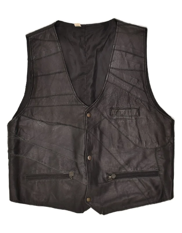 VINTAGE Mens Leather Gilet UK 44 2XL Black