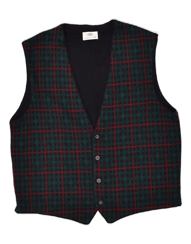 IL GRANCHIO Mens Waistcoat Medium Navy Blue Check Wool