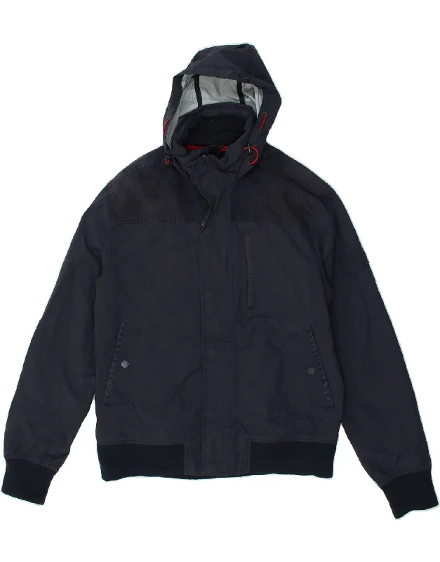 FAT FACE Mens Hooded Bomber Jacket UK 38 Medium Navy Blue Polyester