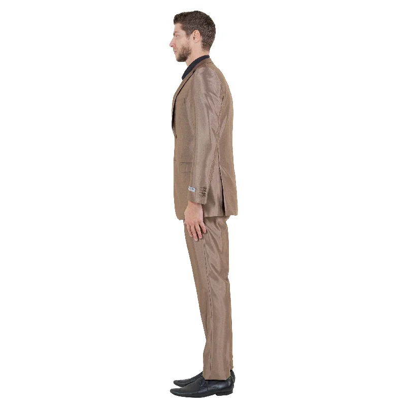 Men's 3-Piece Slim-Fit Shiny Dark Taupe Suit Set