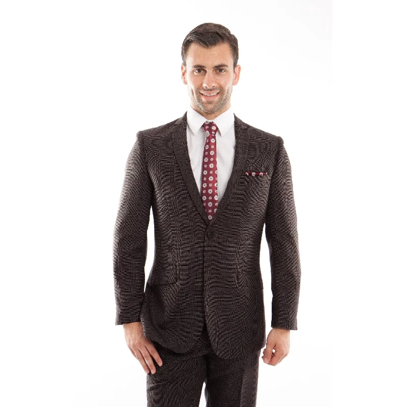 Men Suit Plaid Grey Notch Lapel Slim Fit Mens Suits