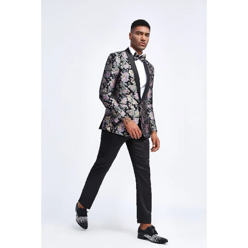 Designer Jacket Floral Pattern Shawl Mens Stylish Blazer Jackets