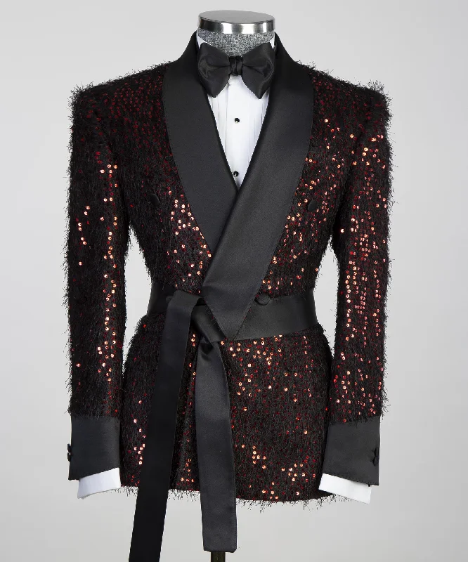 Red Shining Party Wear Belted Tuxedo