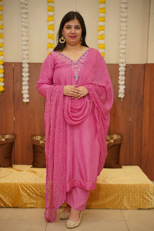 Silky Fuchsia Fancy Suit Set