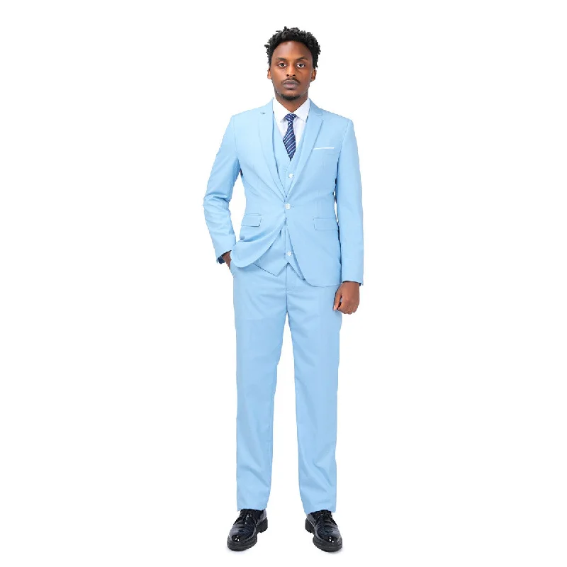 3-Piece One Button Formal Suit Light Blue Suit