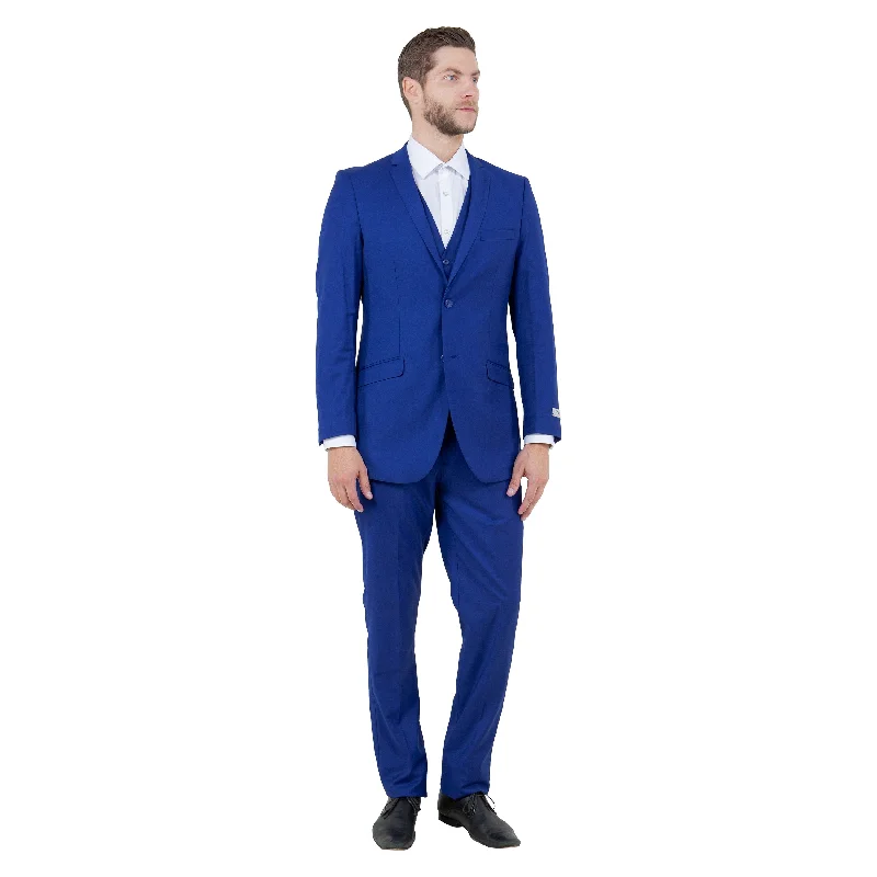 Men's Slim-Fit 3pc Solid Suit Set, Royal Blue