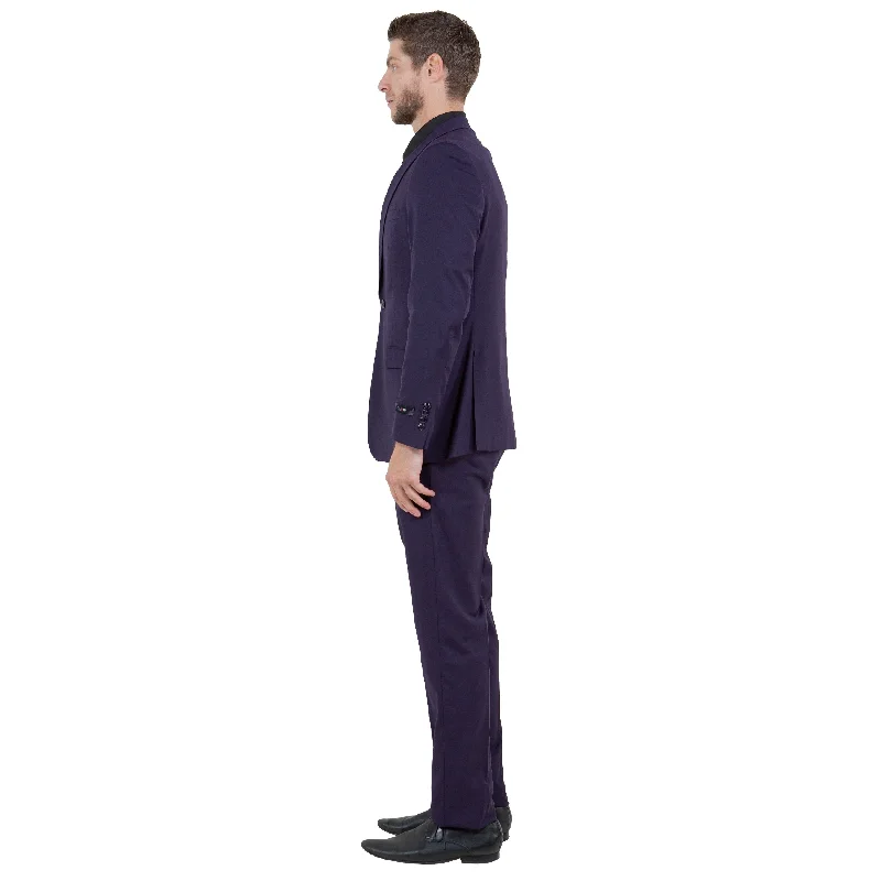 Men's Eggplant 3-Piece Solid Suit Set w/ U-Shaped Vest