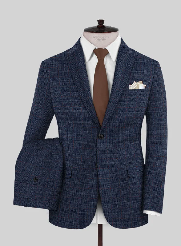 Italian Flick Dark Blue Checks Flannel Suit