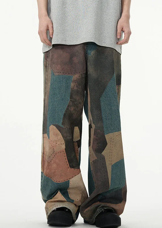 Chic Colorblock High Wais Patchwork Men Pants