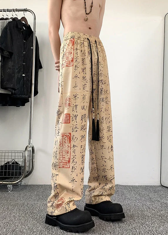 New Chinese Style Printed Ice Silk Men's Wide Leg Pants Summer