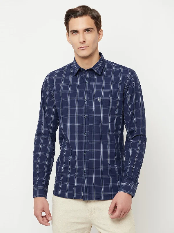 Men's Navy Blue Casual Medium Checks Full Sleeve Shirt