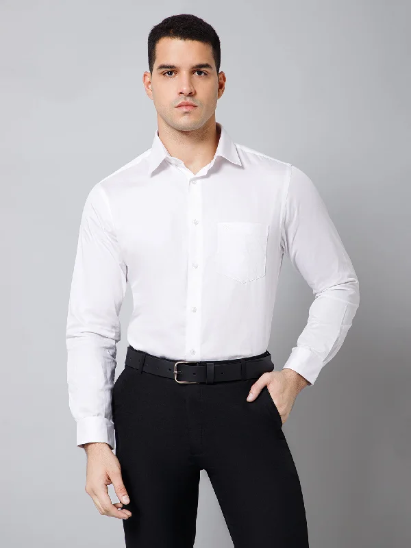 Men's White Party Plain Full Sleeve Shirt