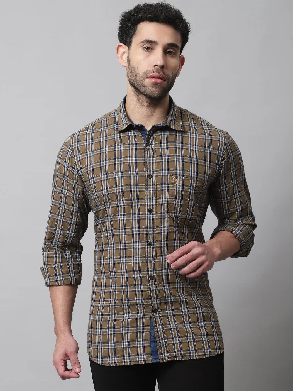 Men's Khaki Casual Medium Checks Full Sleeve Shirt