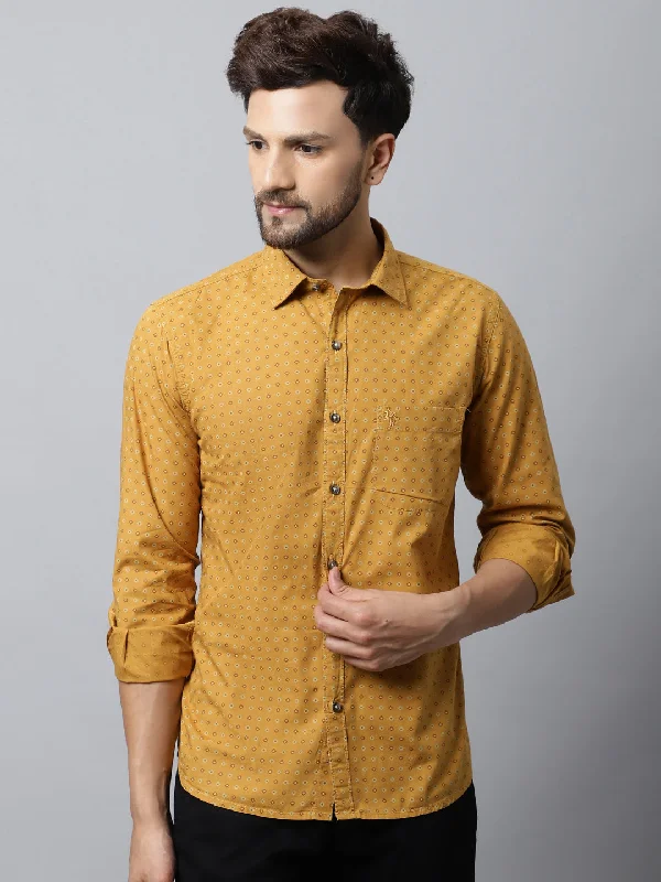 Men's Mustard Casual Floral Print Full Sleeve Shirt