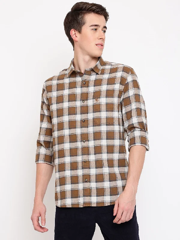 Men's Brown Casual Big Checks Full Sleeve Shirt