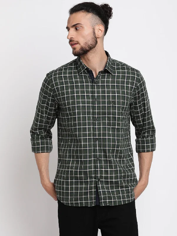 Men's Olive Green Casual Medium Checks Full Sleeve Shirt