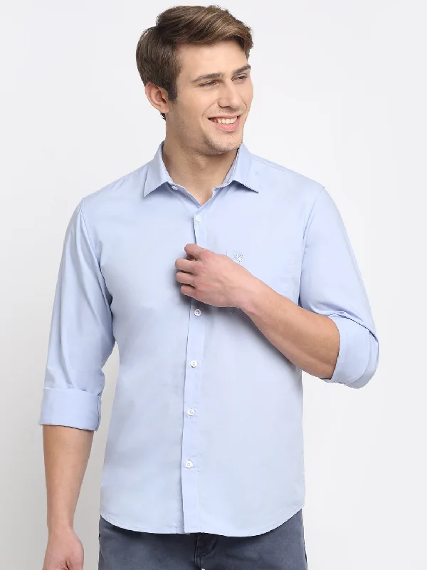 Men's Sky Blue Casual Plain Stretch Full Sleeve Shirt