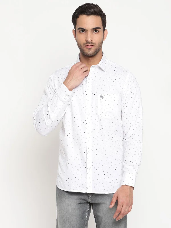 Men's White Casual Ditsy Print Full Sleeve Shirt