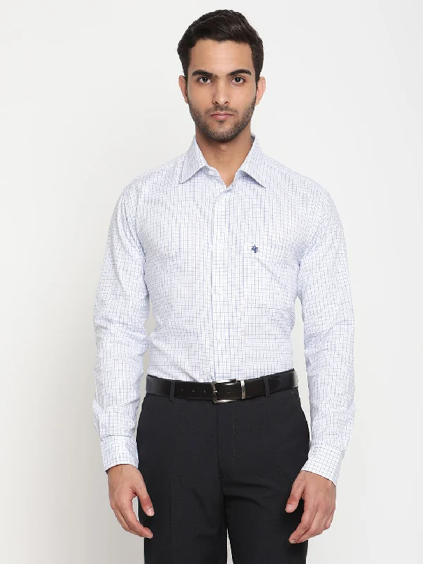 Men's White Formal Small Checks Full Sleeve Shirt