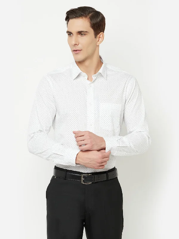 Men's White Formal Geometric Print Full Sleeve Shirt