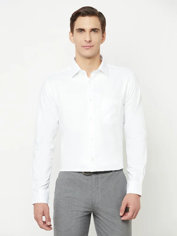 Men's White Formal Self Textured Full Sleeve Shirt