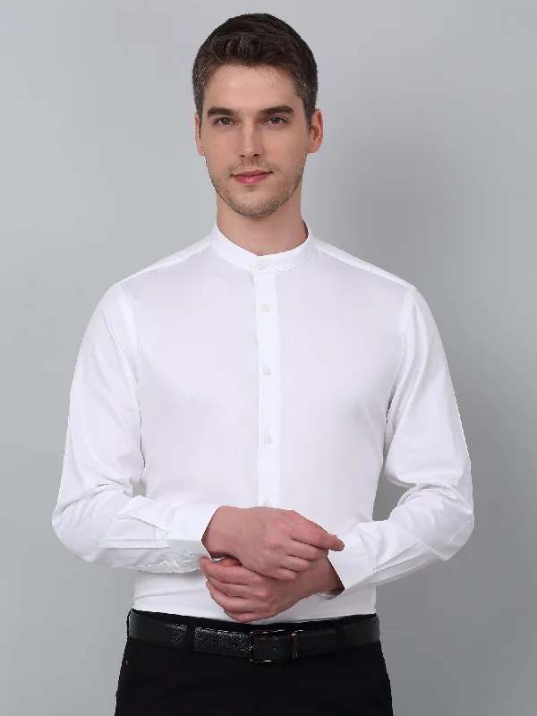 Men's White Party Plain Satin Full Sleeve Shirt