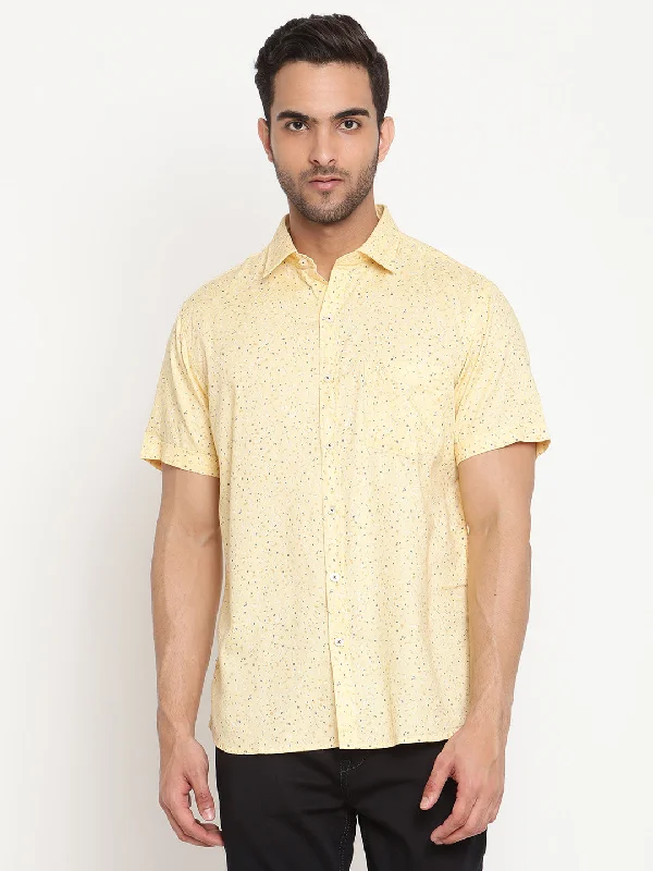 Men's Yellow Casual Abstract Print Half Sleeve Shirt