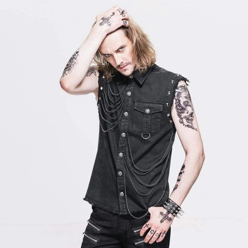 Men's Distressed Sleeveless Punk Shirt