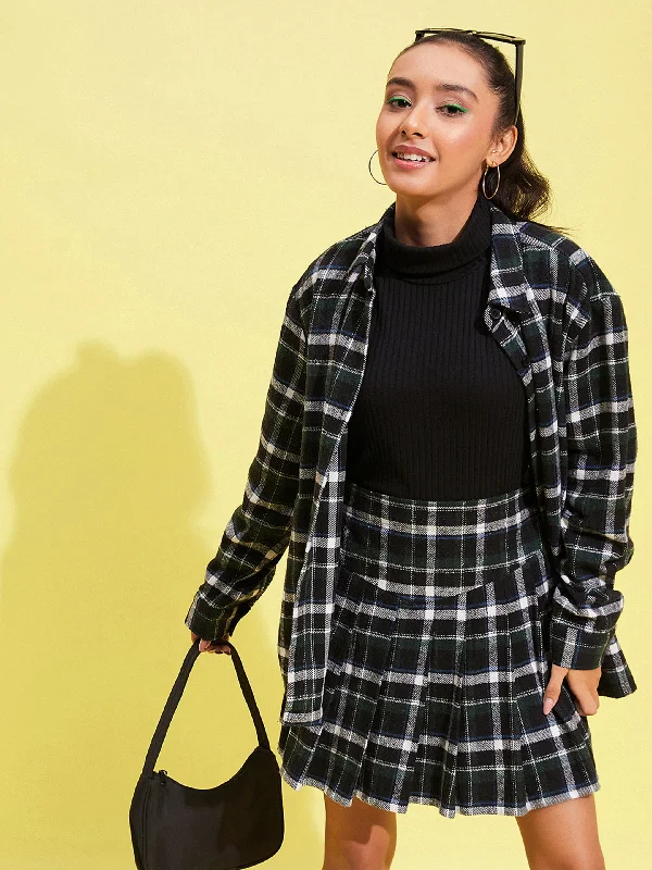 Girls Black & Green Check Oversized Shirt