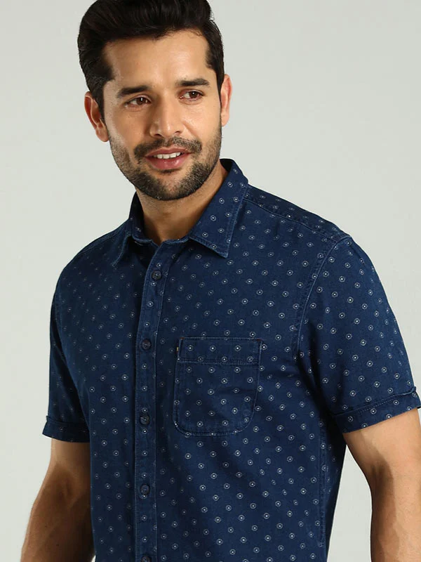 Men Printed Half Sleeve Cotton Shirt