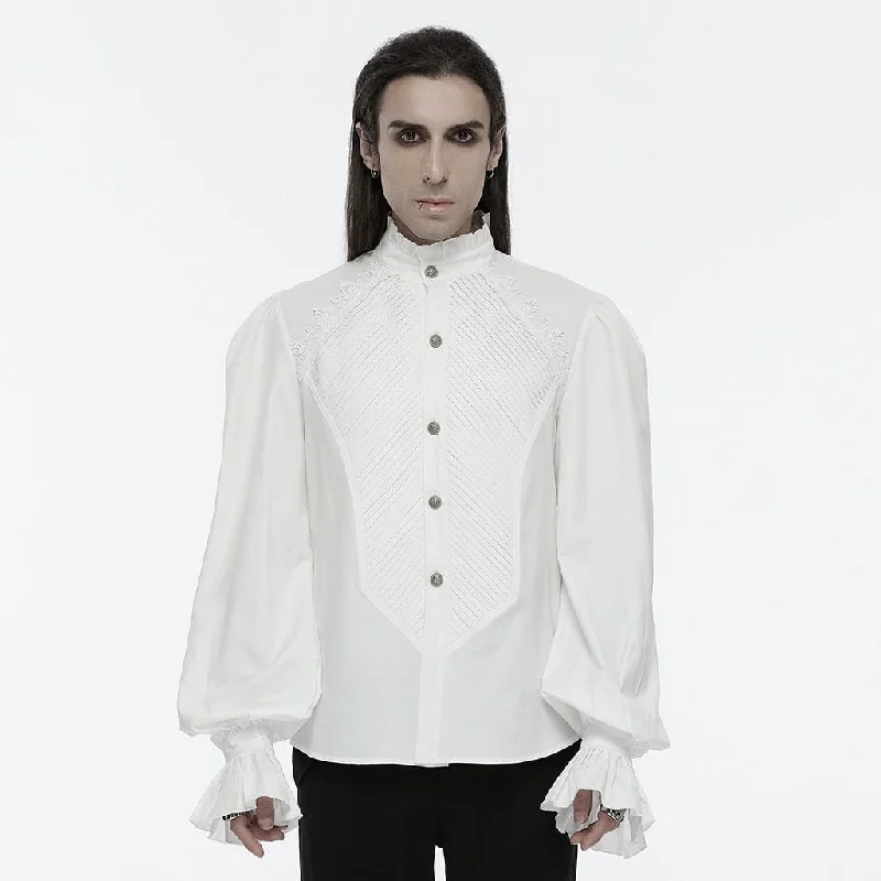 Men's Gothic Crochet Bubble-Sleeved Shirt White