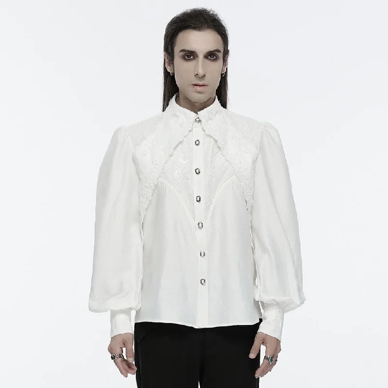 Men's Gothic Lace Bubble Sleeved Shirt White