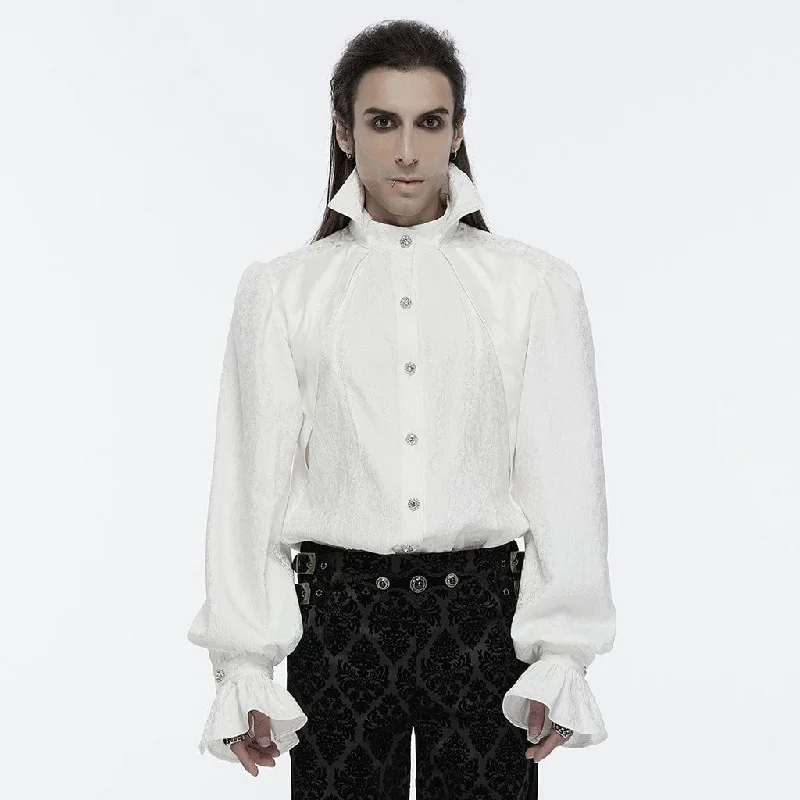 Men's Gothic Lace-up Bubble Sleeved Shirt White